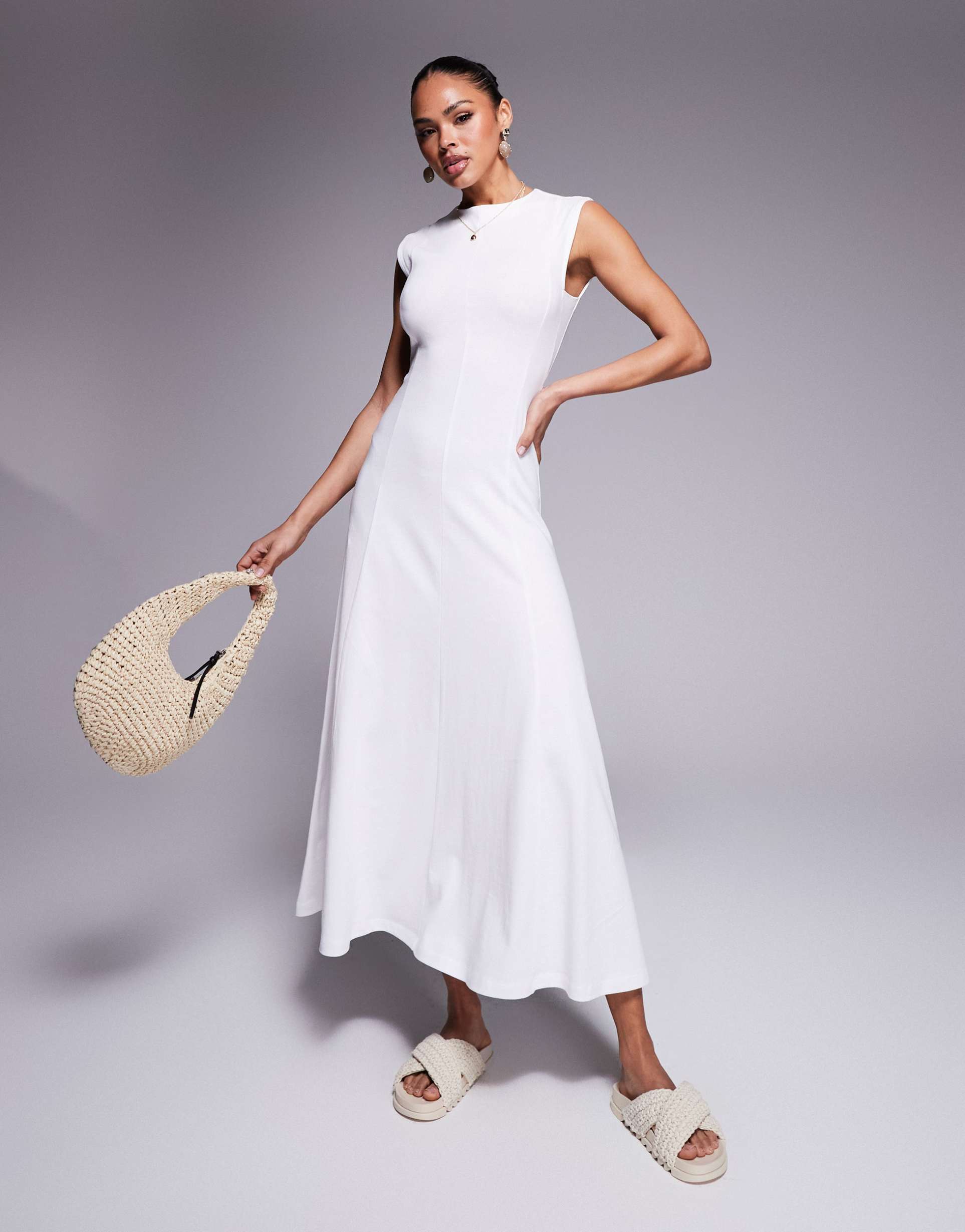 asos design cotton sleeveless midi sundress in white