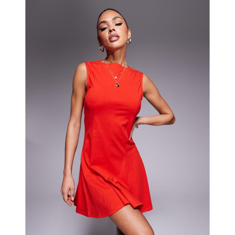 strapless open back dress Women's Real Bold Sleeveless Square Neck Mini Dress in Red