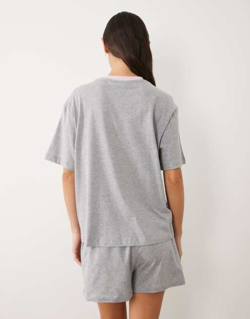 ASOS DESIGN cotton slub oversized tee and short set with contrast neck binding in grey marl, 4 of 4