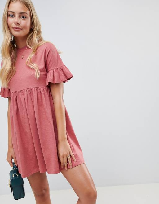 Asos design cotton slubby frill cheap sleeve smock dress