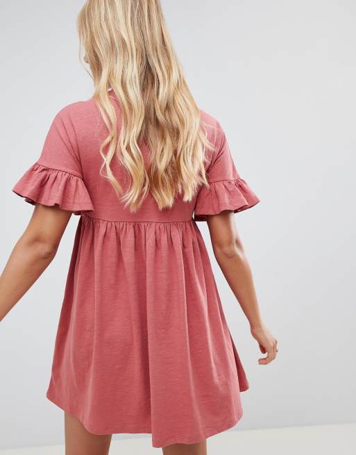 Asos design cotton slubby frill sleeve smock clearance dress