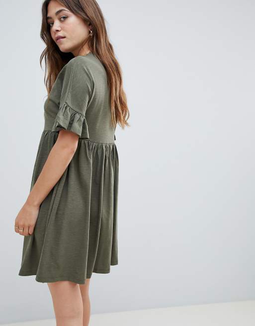 Asos design cotton slubby frill cheap sleeve smock dress