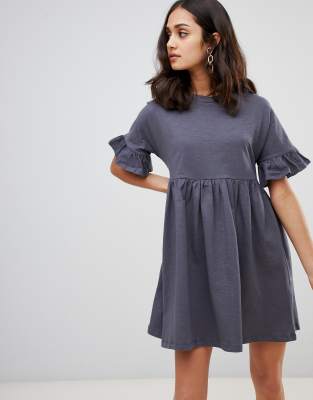 ruffle sleeve smock dress