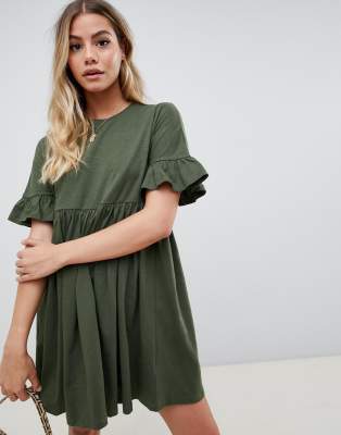 ruffle sleeve smock dress