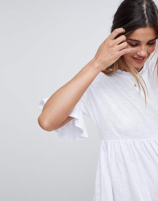 Asos design cotton slubby frill sleeve smock outlet dress