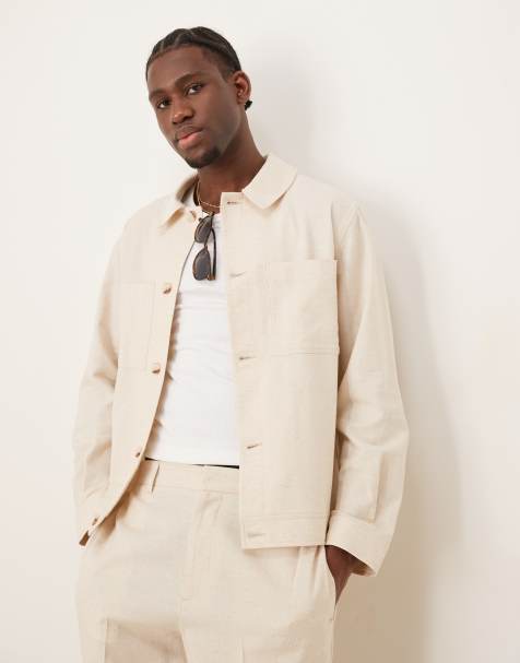 ASOS DESIGN cotton smart co-ord shacket in stone - view 1