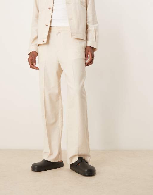 ASOS DESIGN cotton smart wide leg pants in stone with elastic waist - part of a set