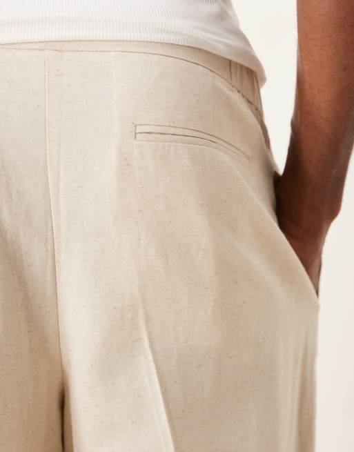 ASOS DESIGN cotton smart wide leg pants in stone with elastic waist - part of a set