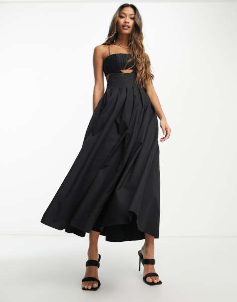 ASOS DESIGN lace maxi sheer dress with high split in black