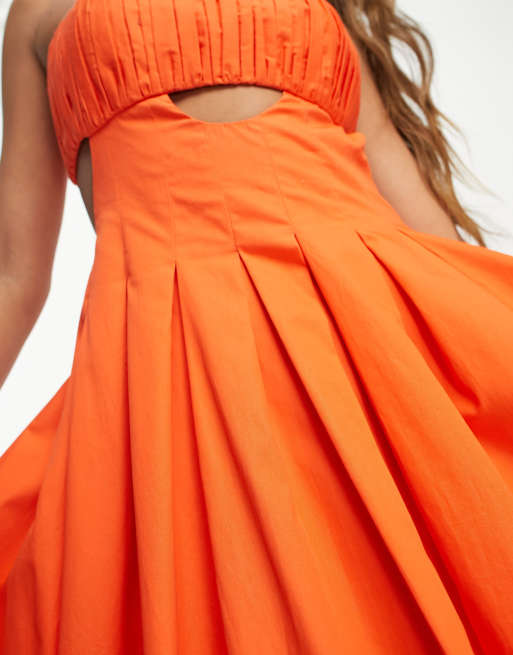cut out off shoulder dress Women Solid Blue Off-Shoulder Neck Puff Sleeves Cut-Out Asymmetrical Hem A-Line  Midi Dress