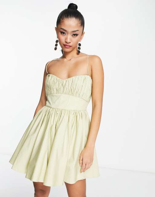 ASOS DESIGN Curve cotton shirred corset midi dress in sage green