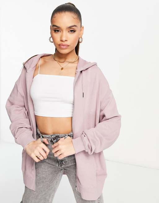 ASOS DESIGN cotton super oversized zip through hoodie in mauve - PURPLE ...