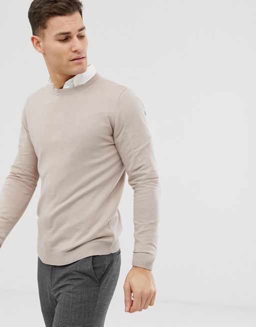 ASOS DESIGN cotton sweater in beige | ASOS