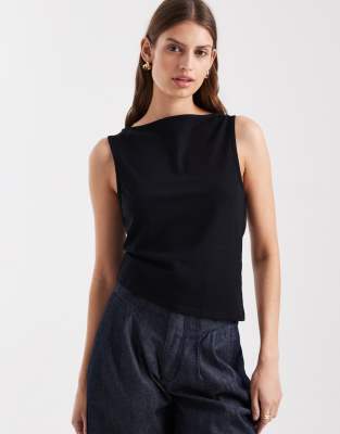 Asos Design Cotton Tank Top With Asymmetric Hem In Black