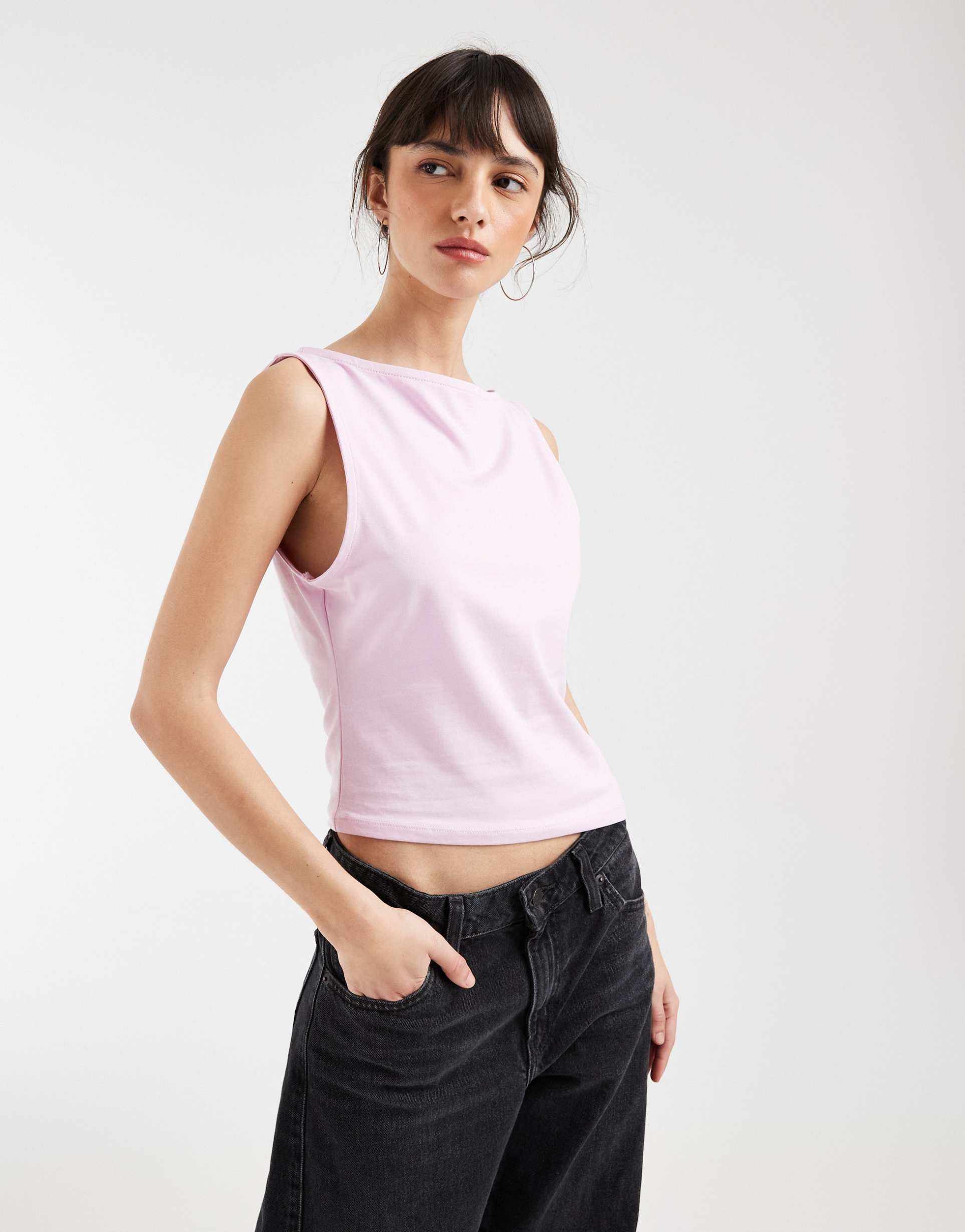 asos design cotton tank top with asymmetric hem in pink