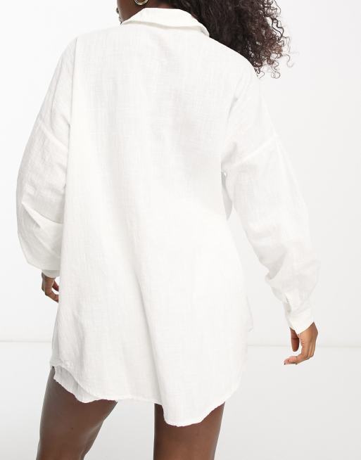 ASOS DESIGN cotton textured beach shirt co-ord in white