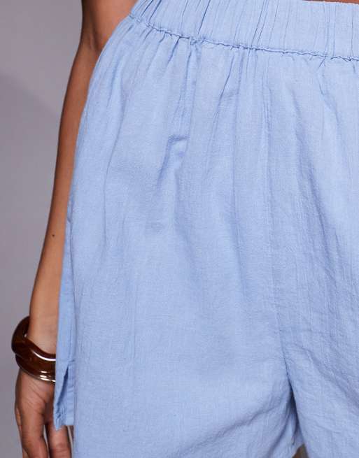 ASOS DESIGN cotton textured beach short in blue, 5 of 5