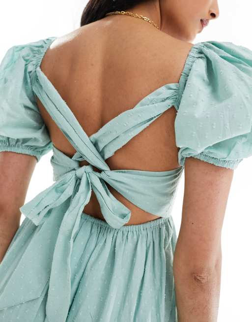 asos cotton midi dress ASOS DESIGN cotton textured midi dress with lace up back in sage