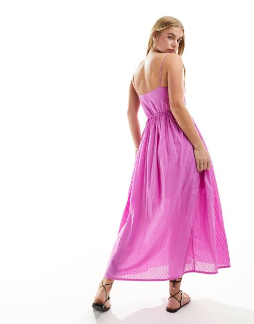 ASOS DESIGN cotton textured midi sundress with cut out in purple