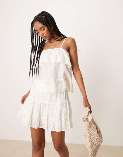 ASOS DESIGN cotton tie front ruffle boho blouse in chocolate - view 1