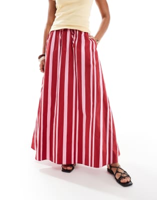 Asos Design Cotton Tie Waist A-line Maxi Skirt In Multi