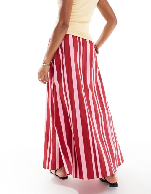 ASOS DESIGN cotton tie waist a line maxi skirt in pink stripe, 3 of 5