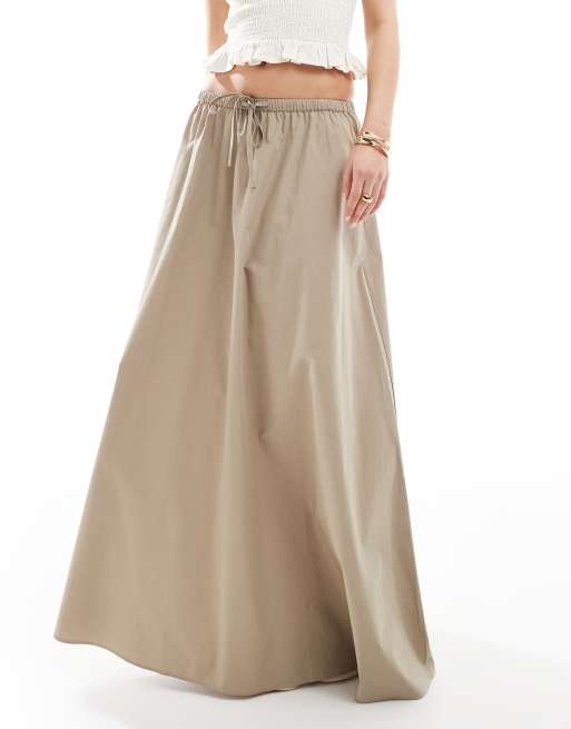 ASOS DESIGN cotton tie waist a line midi skirt in khaki, 4 of 5