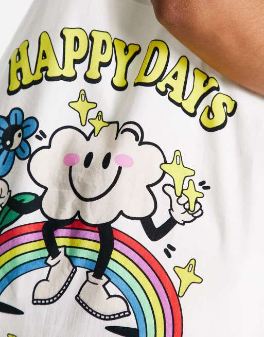 ASOS DESIGN cotton tote bag with happy days print in natural, 2 of 4