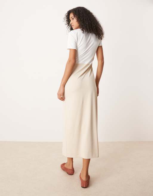 ASOS DESIGN cotton touch knot front midi dress in neutral