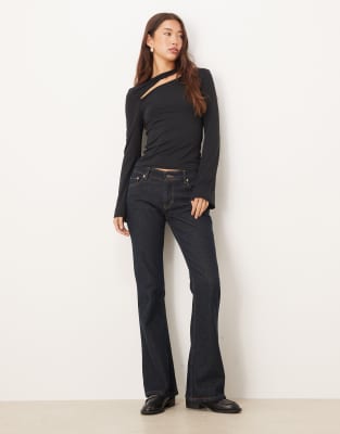 Asos Design Cotton Touch Long Sleeve Top With Cut Out Detail In Black