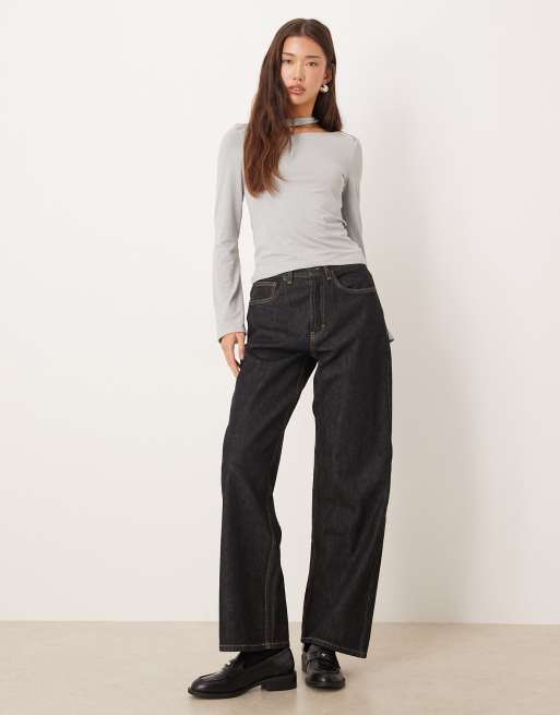 ASOS DESIGN cotton touch long sleeve top with cut out detail in grey marl, 2 of 4