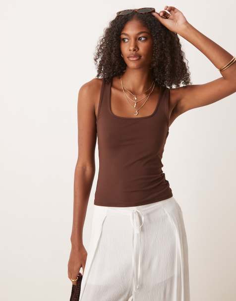 ASOS DESIGN cotton touch vest in chocolate - view 1