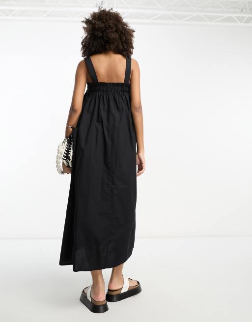 ASOS DESIGN cotton trapeze dungaree sundress in black