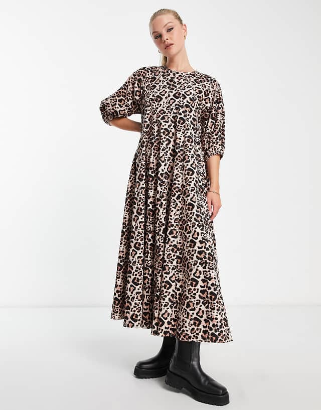 ASOS DESIGN cotton trapeze midi dress in animal print