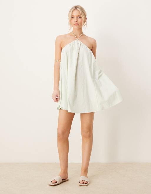 ASOS DESIGN cotton trapeze mini dress in icy mint, 3 of 4