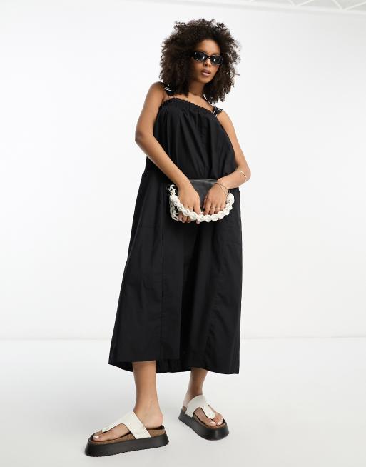 ASOS DESIGN cotton trapeze overall sundress in black