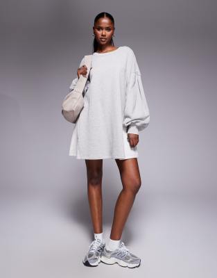 ASOS DESIGN cotton trapeze sweat mini dress in gray heather-No color