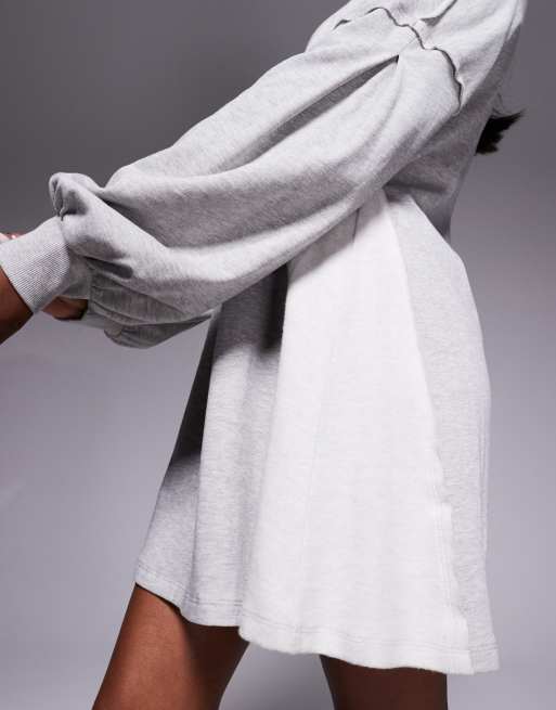 ASOS DESIGN cotton trapeze sweat mini dress in grey marl, 2 of 4