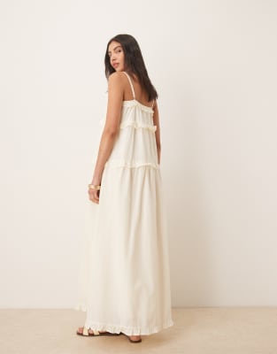 Asos Design Cotton Trim Inserts Babydoll Maxi Dress