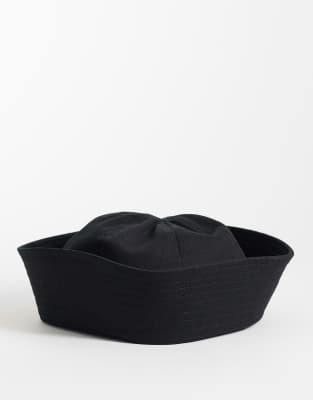 Asos Design Cotton Turn Back Boater Hat In Black