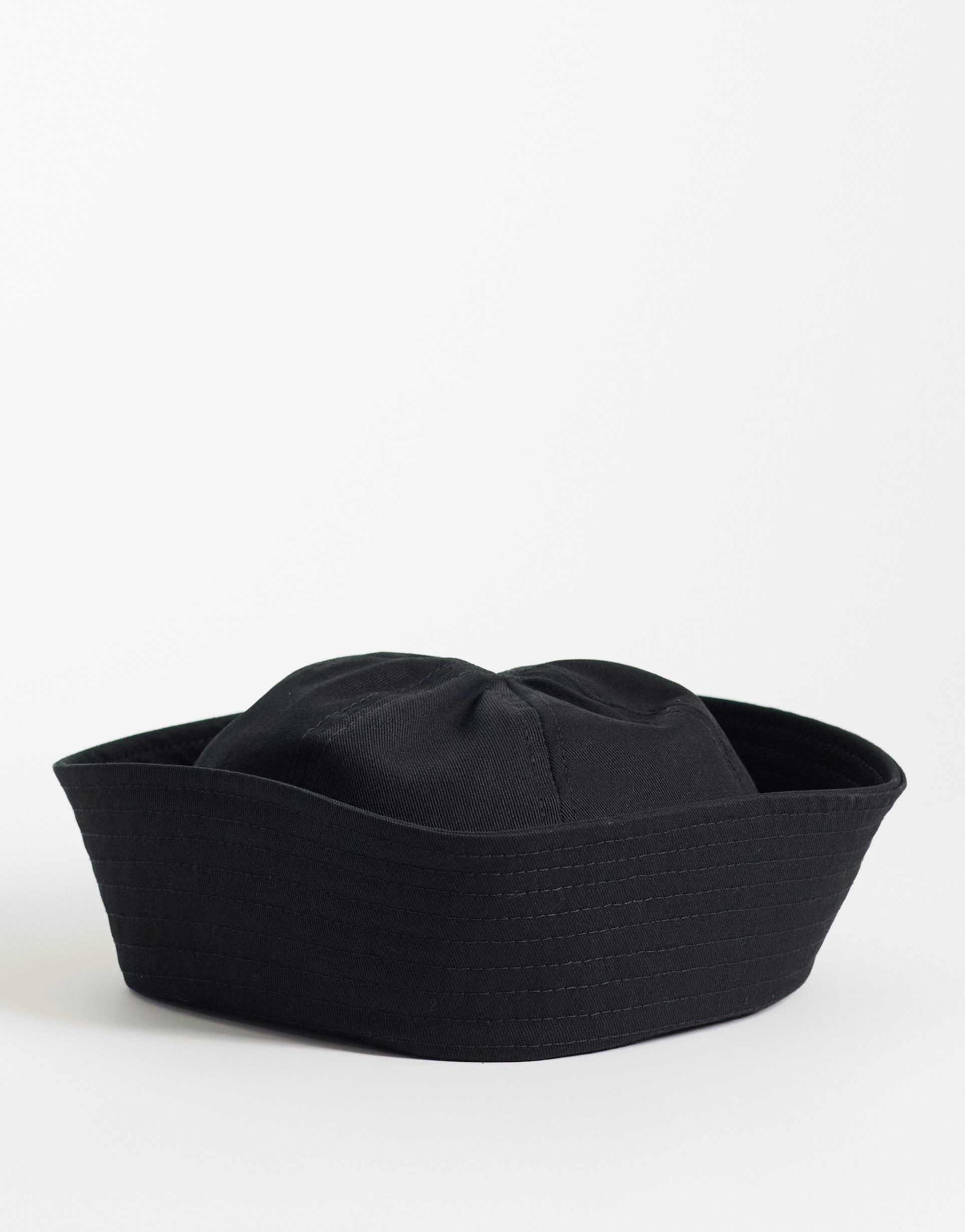 asos design cotton turn back boater hat in black