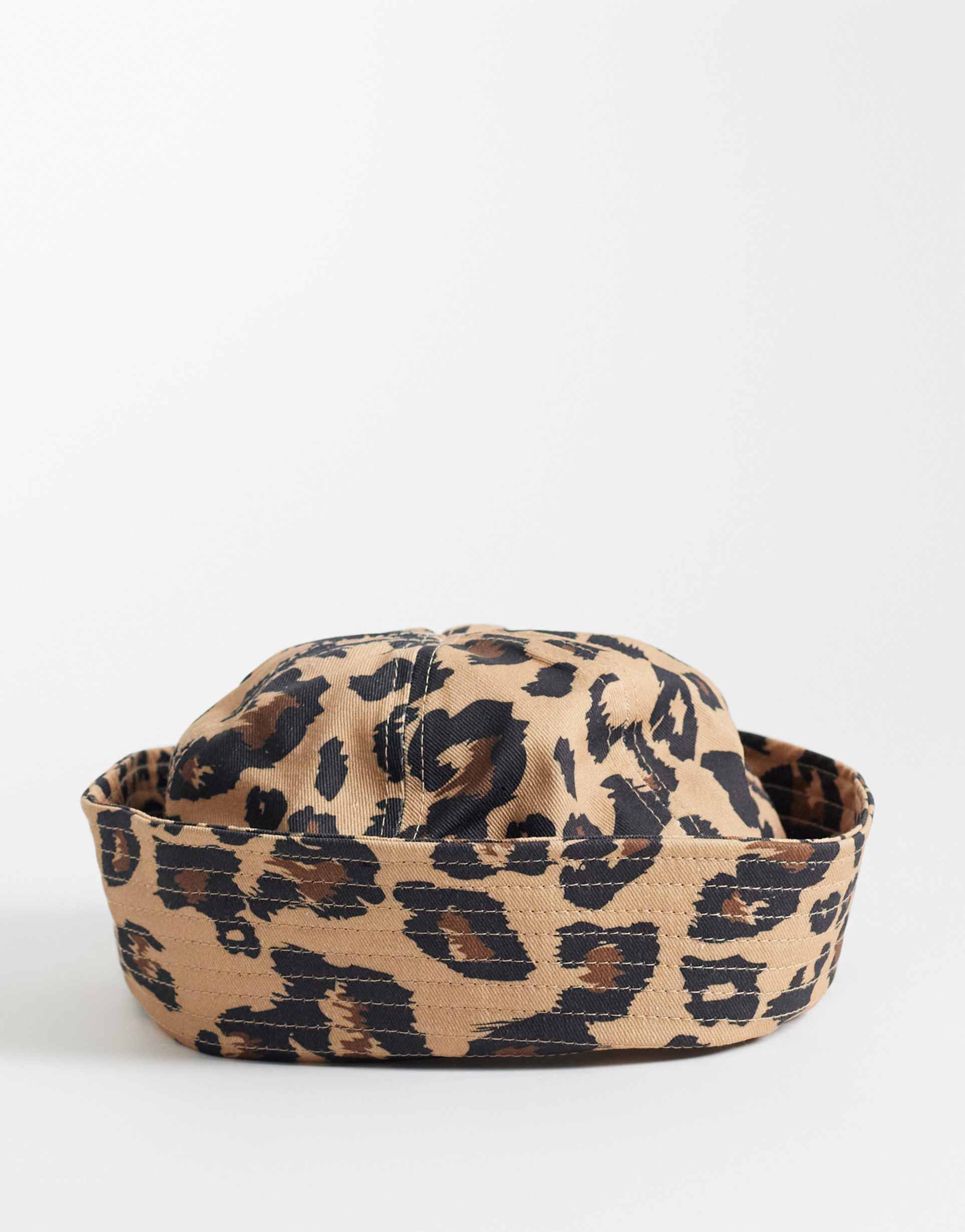 asos design cotton turn back boater hat in leopard print