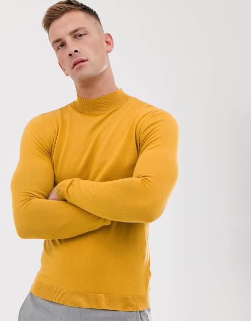 ASOS DESIGN cotton turtle neck jumper in mustard ASOS