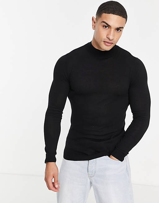 ASOS DESIGN cotton turtleneck sweater in black | ASOS