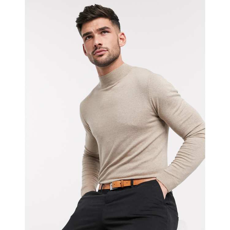 ASOS DESIGN cotton turtleneck sweater in light brown