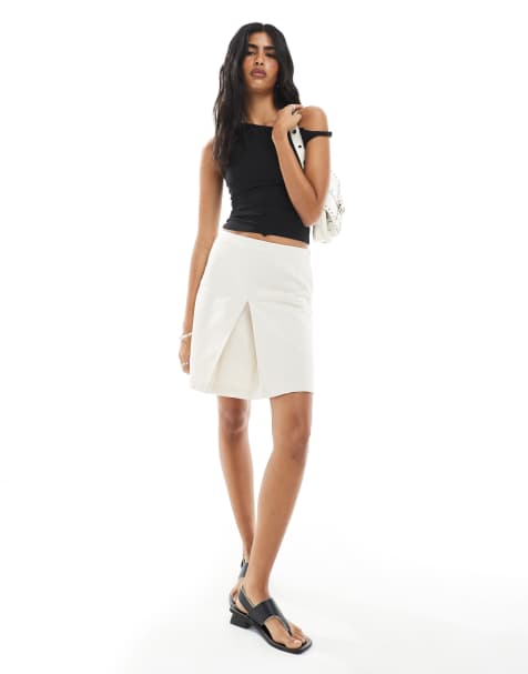 ASOS DESIGN cotton twill awkward length skirt in ecru - view 1