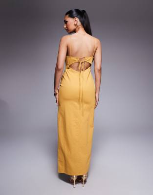 Shop Asos Design Cotton Twill Corset Midi With Embroidered Bust Detail