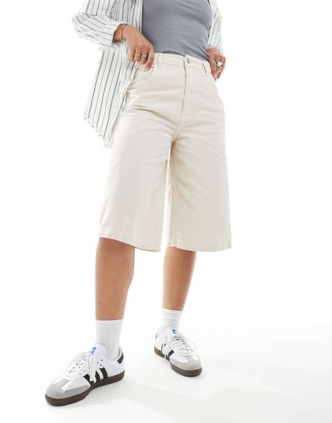 ASOS DESIGN cotton twill culotte shorts in ecru - view 1