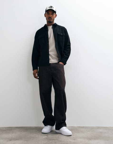 ASOS DESIGN cotton twill overshirt in black - view 1