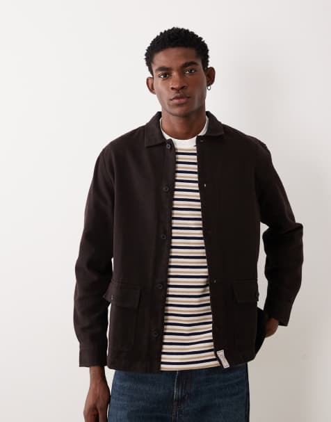 ASOS DESIGN cotton twill overshirt with badge in brown